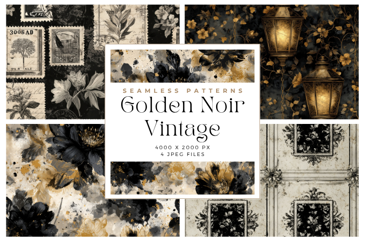Golden Noir Vintage Seamless Patterns