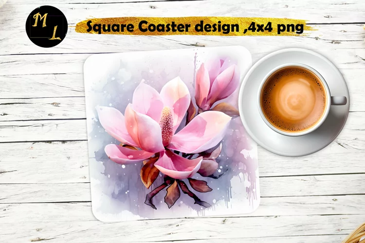 Magnolia Coaster sublimation,Flowers Square Coaster design