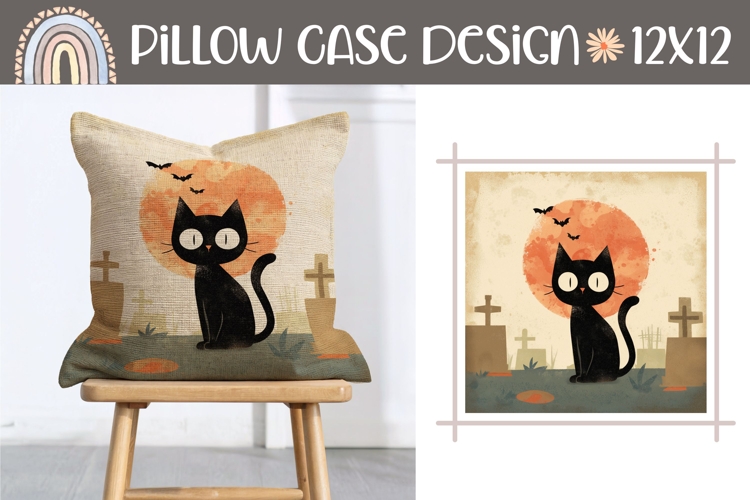 Cartoon Halloween Pillow, Black Cat Pillow Sublimation