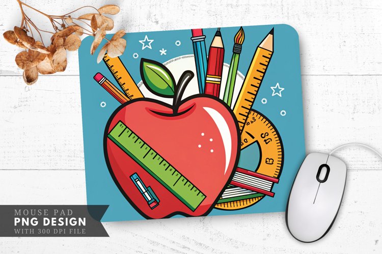 Funky Apple and Vibrant Learning Tools Mouse Pad PNG