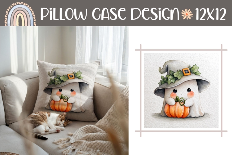 Watercolor Ghost Pillow Design, Fantasy Pillow Template