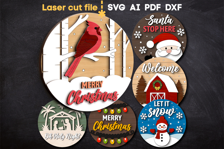 Christmas Round Signs SVG laser cut files for Glowforge
