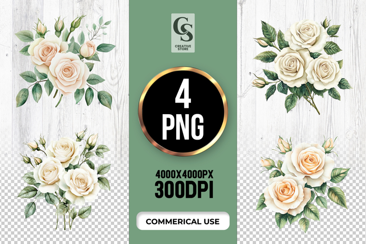 Cream Rose Floral Clipart Sublimation PNG
