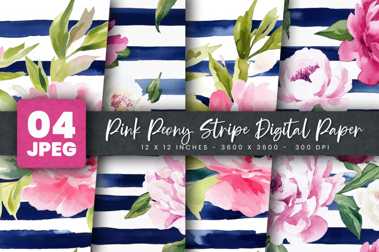 Pink Peony Stripe Digital Paper