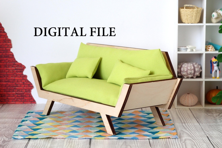 Miniature sofa hexagon shape download file kit dollhouse fur