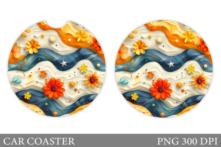Flowers Car Coaster Sublimation. Flowers Coaster Design example image 1
