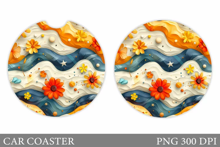 Flowers Car Coaster Sublimation. Flowers Coaster Design