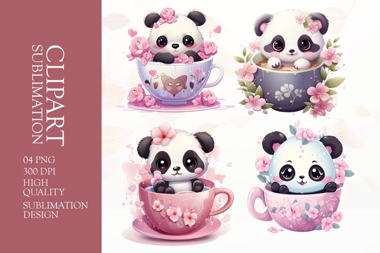 Watercolor cute baby panda clipart sublimation png example image 1
