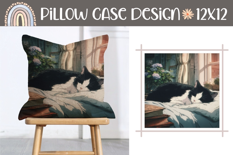 Cartoon Cat Pillow Design, Floral Pillow Template