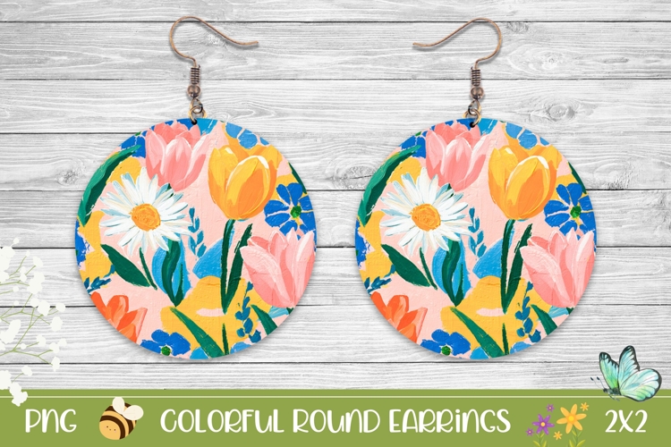 Cartoon Flowers Round Earrings Sublimation