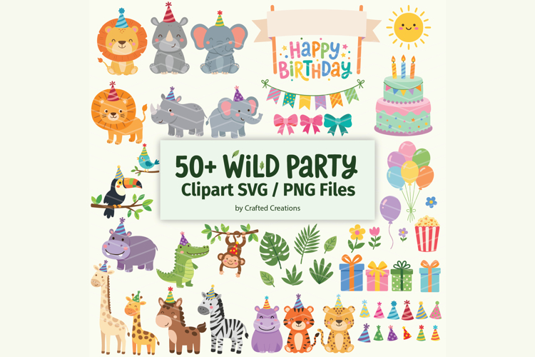 Wild Birthday Party Animals SVG PNG, Jungle Safari Clipart