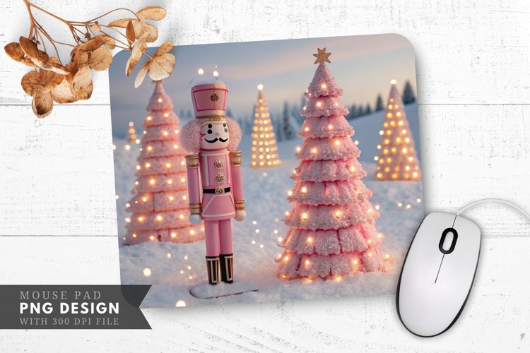 Whimsical Pink Nutcrackers with Christmas Charm Mouse Pad