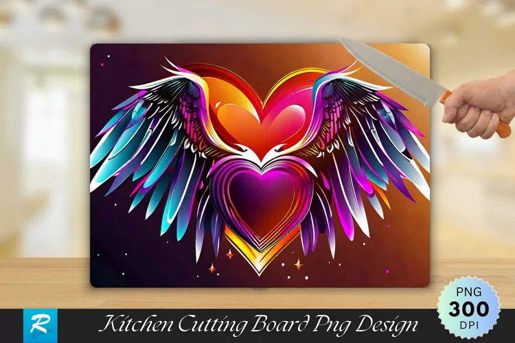 Heart With Wings Cutting Board Sublimation Design