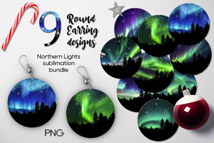 Northern Lights | 9 Round earring xmas sublimation designs example image 1