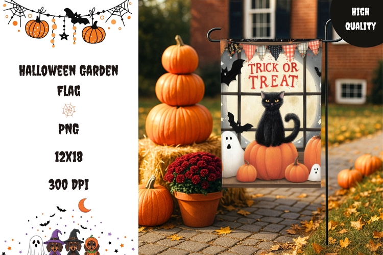 Trick Or Treat Garden Flag, Halloween Black Cat Garden Flag