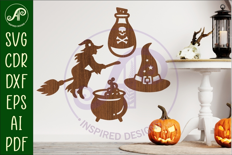 Halloween Silhouette shapes witch theme