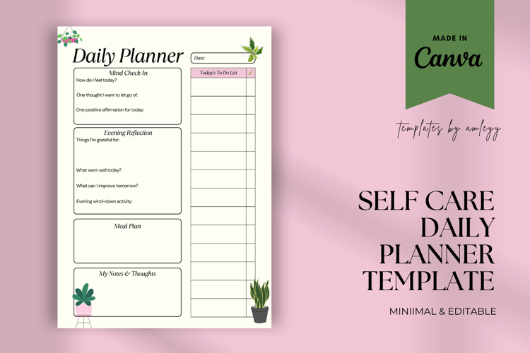 Self Care Daily Planner Template | Editable Canva Design
