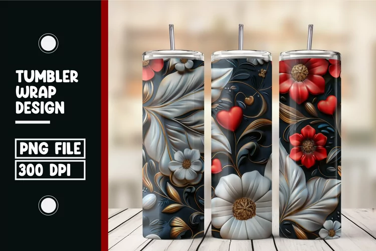 Heart Flower Tumbler Wrap Design