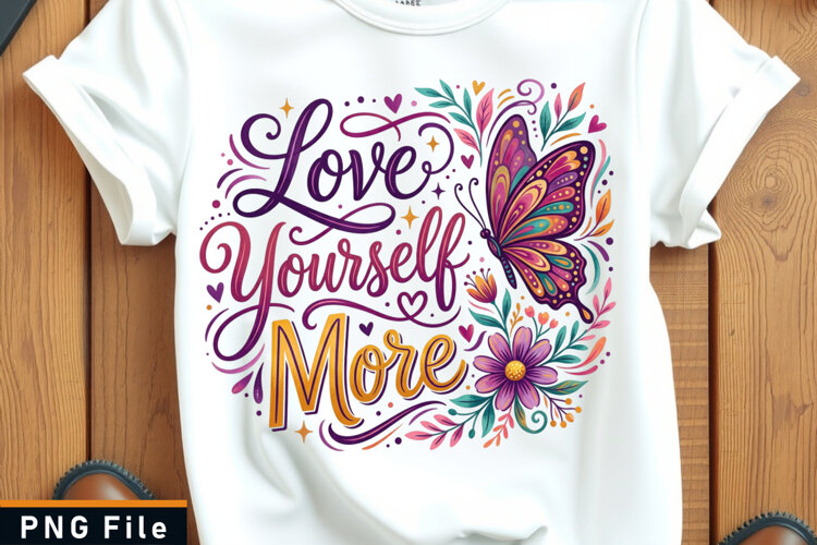 Love yourself more, Self love sublimation PNG T Shirt Design example image 1