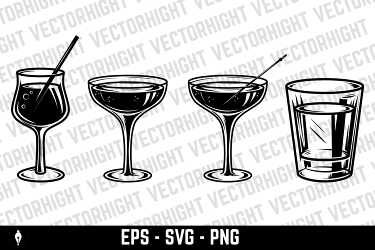 Vector illustrations of cocktail glasses