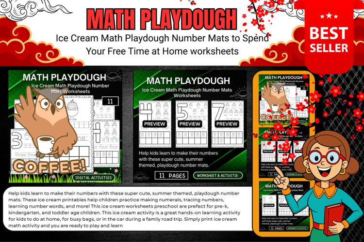 Ice Cream Math Playdough Number Mats Worksheets for kids