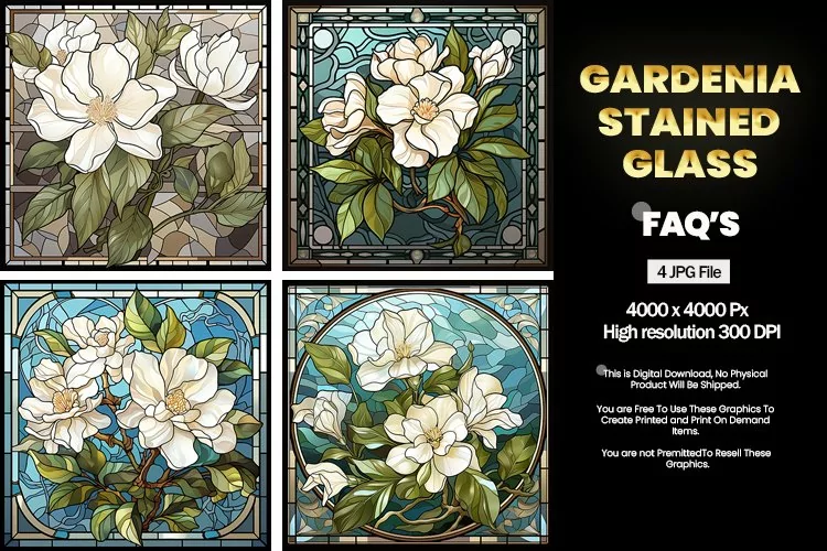 Stained Glass Gardenia Square Coaster - 04 Variations