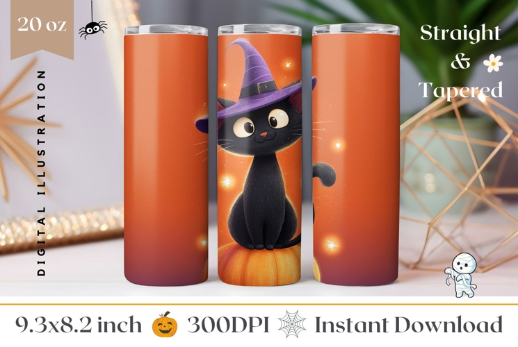 Kids Halloween Tumbler PNG, Halloween Black Cat Tumbler