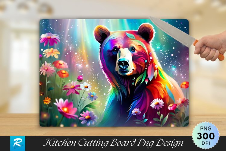 Multicolored Bear with Flowers Cutting Board PNG Design example image 1