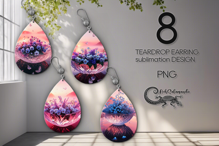 Fantasy sunset | 8 sublimation Teardrop Earring designs
