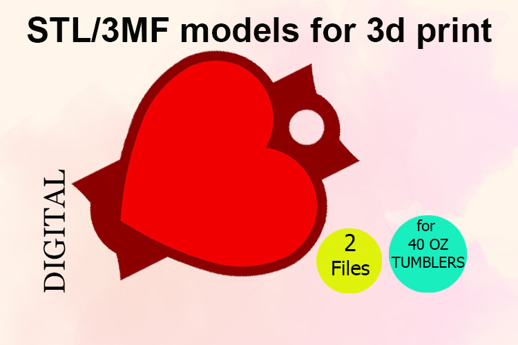 Heart, 40 OZ Tumbler, STL/3MF files for 3D Printing