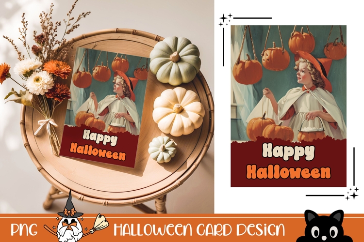 Vintage Halloween Greeting Card, Retro Halloween Wall Art