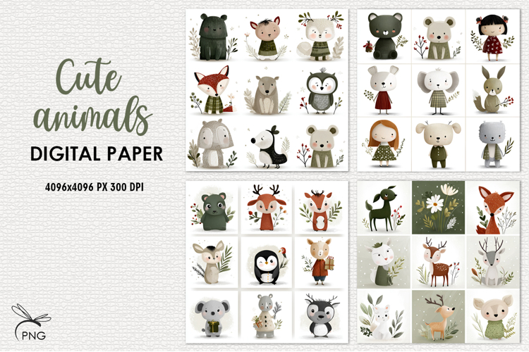 Cute animals digital paper