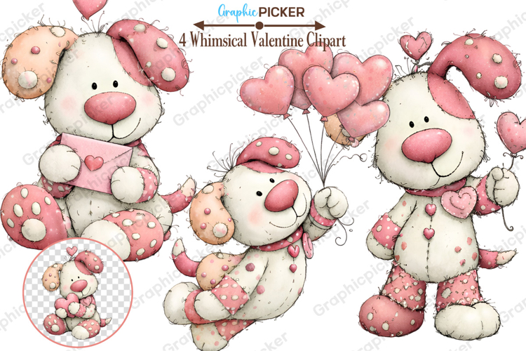Whimsical Valentine Clipart, Valentines Day PNG