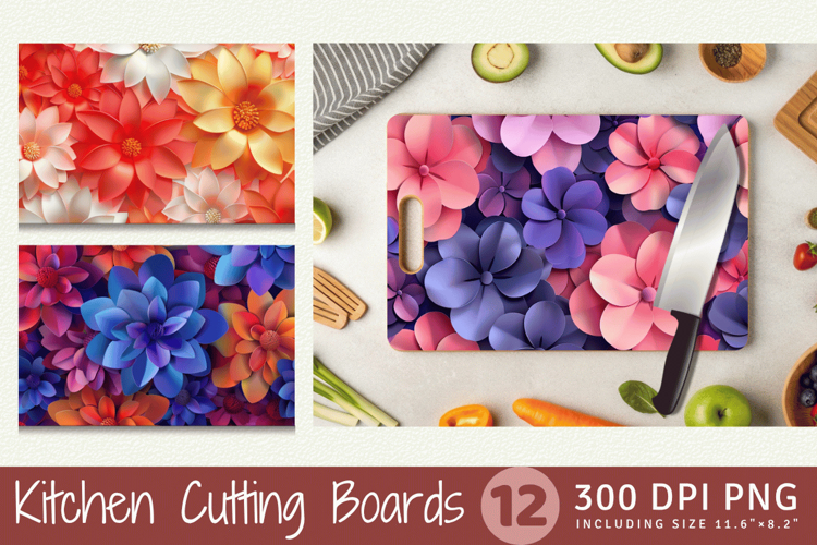 3D Inflated Puff Flowers Cutting Boards sublimation Design