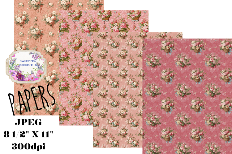 Shabby Chic, Papers, Flowers, Baskets, Junk Journal, Pinks