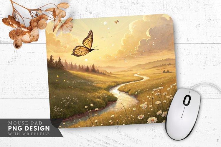 Radiant Butterfly Dreamscape Mouse Pad PNG Design