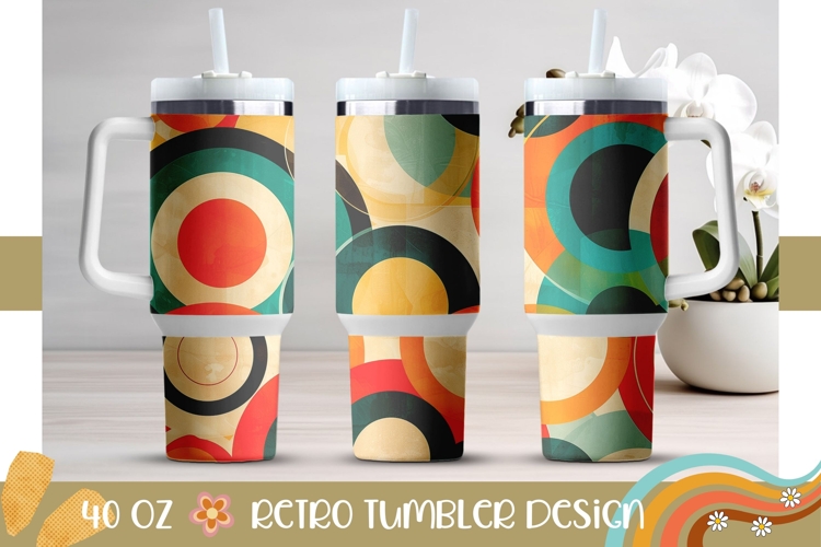 Retro Circles Tumbler Design, Retro 40 Oz Tumbler Template
