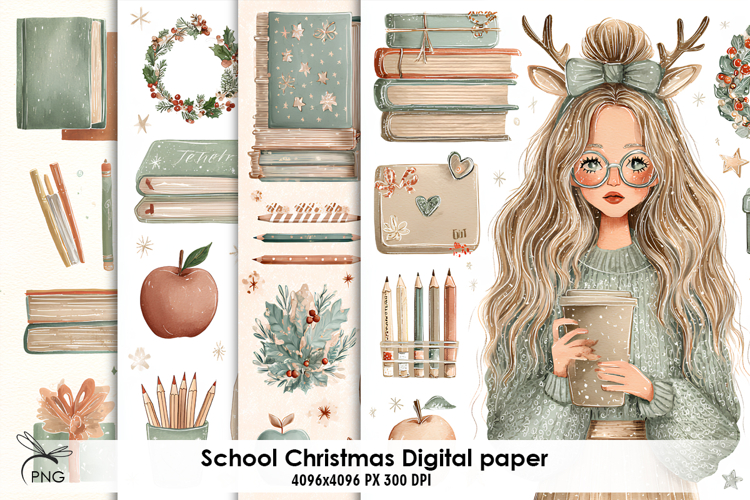 School Christmas digital paper