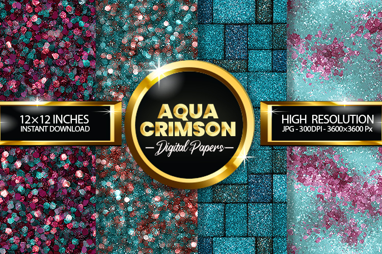 Aquamarine Crimson Digital Papers - 04 Variations