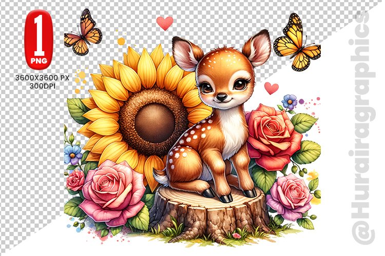 Cute Deer Clipart - PNG File