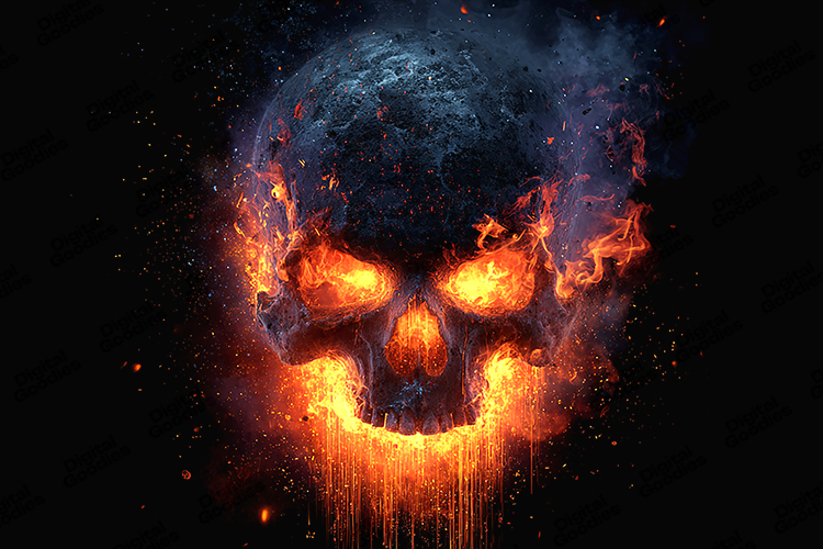 Molten Flaming Skull Explosion Fiery Horror Background