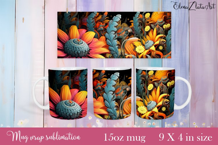 Flowers Mug Sublimation, Floral Design Mug example image 1