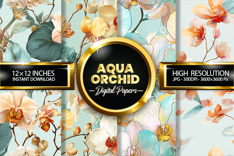 Aqua Orchid Digital Papers - 04 Variations