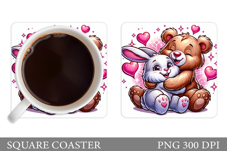 Valentines Bear Coaster. Valentines Bunny Coaster Design