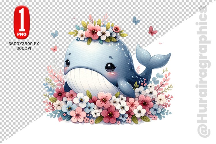 Cute Whale Clipart - PNG File