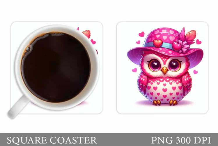 Cute Owl Coaster Design. Owl Hearts Coaster Sublimation