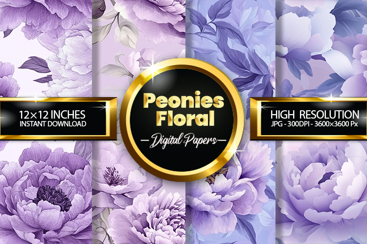 Peonies Floral Digital Papers - 04 Variations