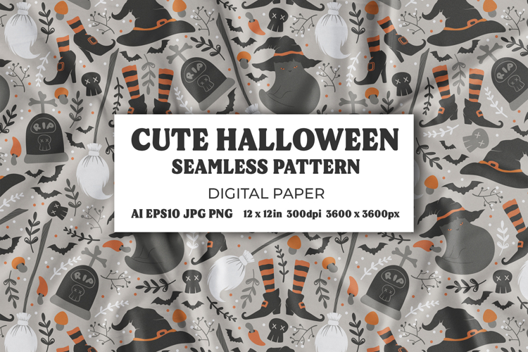 Seamless Halloween Digital Paper, Cute Pattern Design