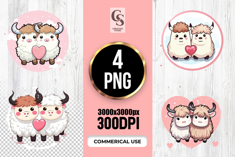 Cute Highland Cow Couple Illustration Clipart PNG