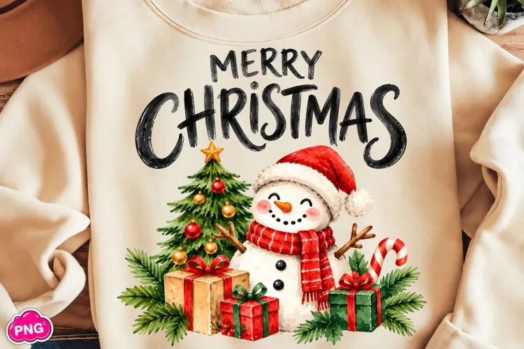 Watercolor Merry Christmas Snowman PNG, Funny Christmas PNG